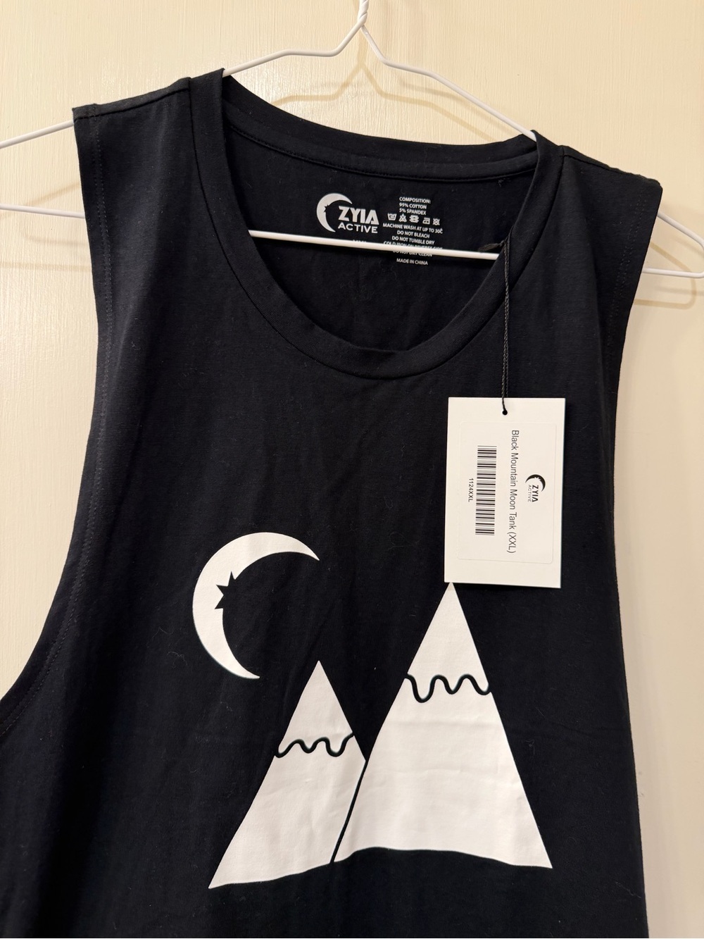 ZYIA Black Graphic Muscle Tank with White Mountain Moon Print